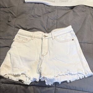 Judy Blue Off-White Frayed Hem Jean Shorts